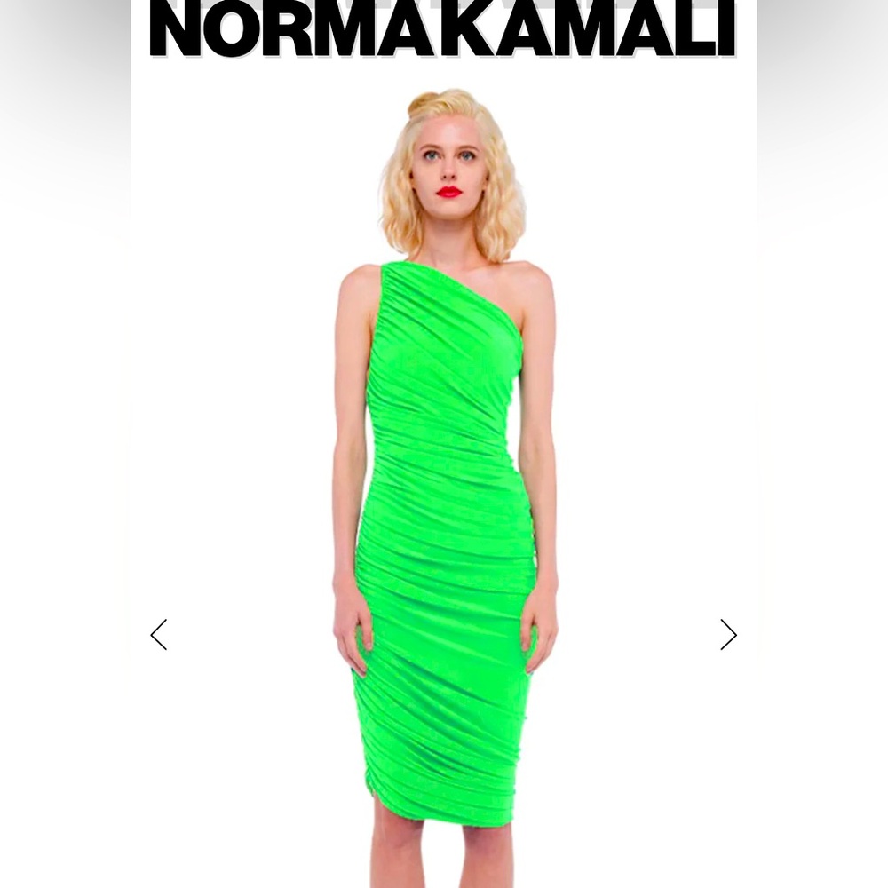 Norma Kamali one shoulder neon green dress NWT